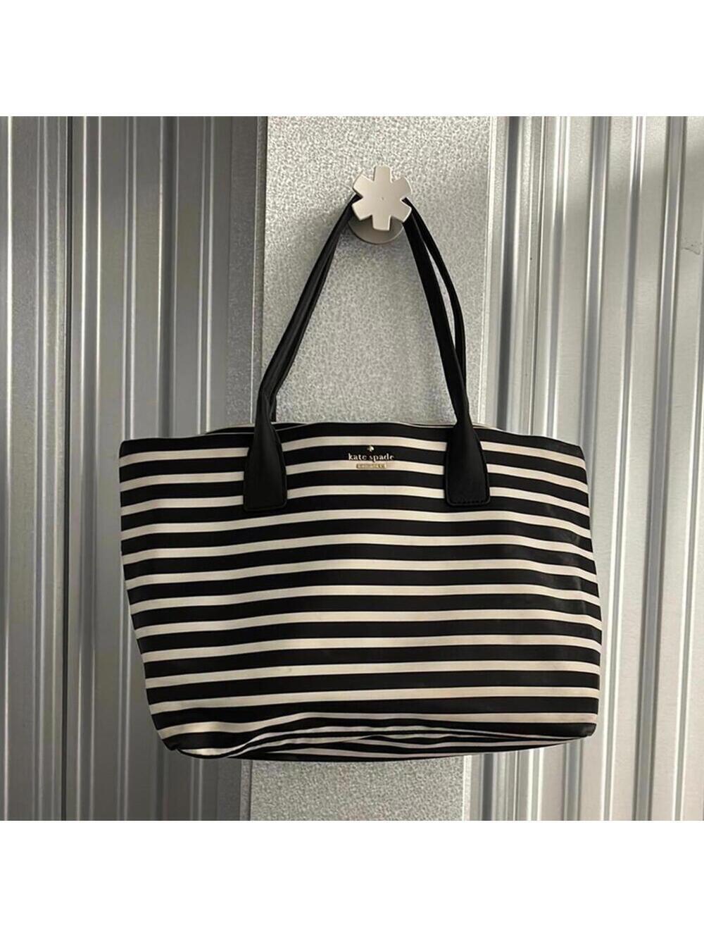 Kate Spade Black and White Striped Nautical Minimal Neutral Tote Handbag Purse